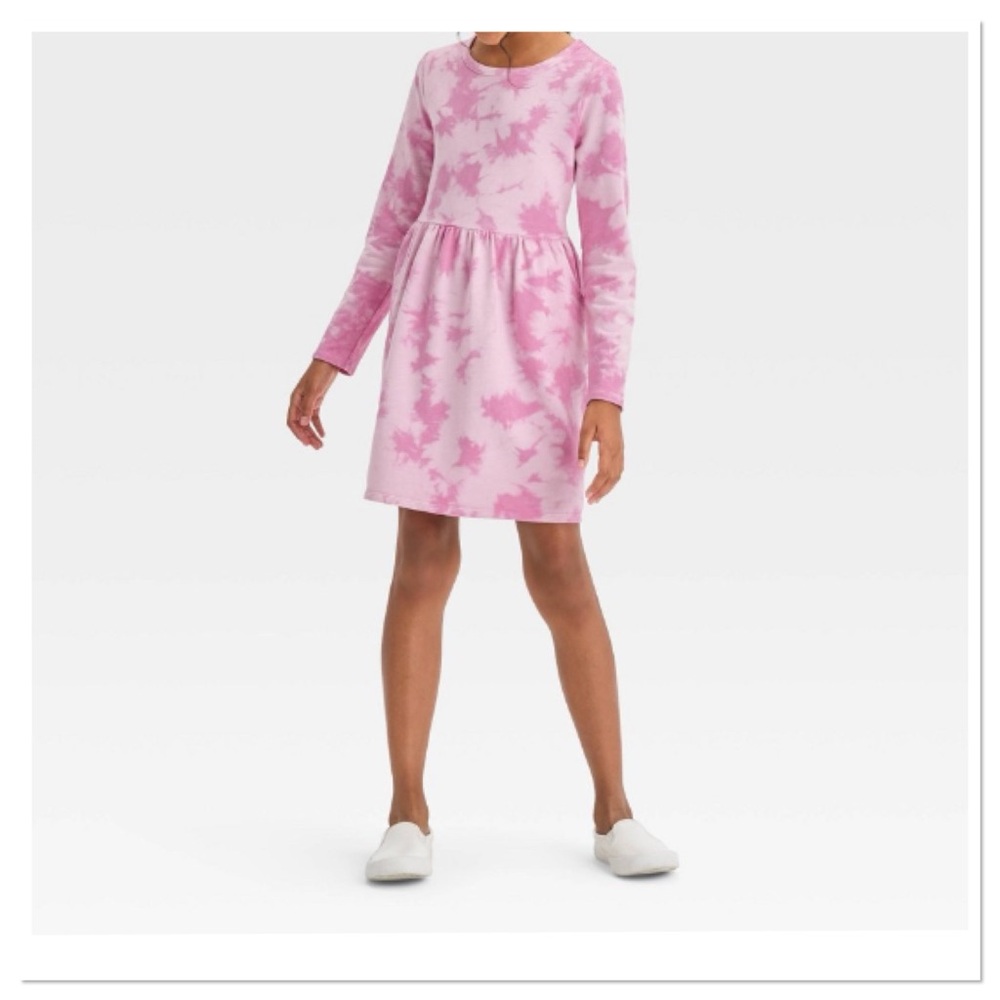 Girls Long Sleeve French Terry Tie Dye Dress Cat & Jack